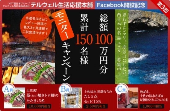 "NTT西日本グループ　テルウェル西日本　Facebookページ開設記念モニターキャンペーン