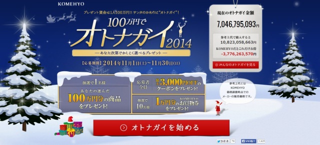コメ兵「KOMEHYO冬のキャンペーン100万円でオトナガイ2014」