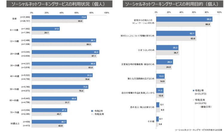 日本におけるSNS利用者数　グラフ